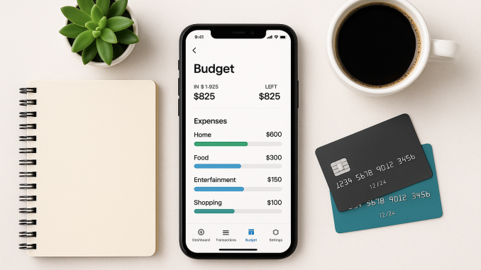 20250604_2144_Tech-Savvy Budgeting Essentials_simple_compose_01jwxpayvcfa7t95kae2ak4yxh "Smartphone with financial planning app and accessories – concept of using free tools to master your money."