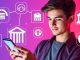 “Young person applying for a credit card online to build credit from scratch in 2025, with digital credit score graphics.”
