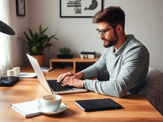 “Person building a 5-figure online income stream using just a laptop and internet connection.”