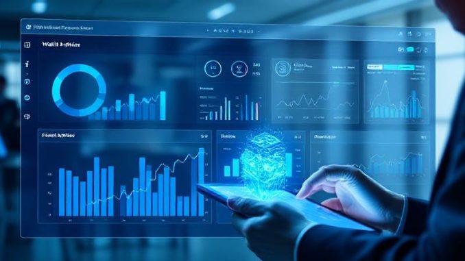 7f51d689-2bc2-4f49-95d3-8c080e3d8a28 "Digital financial dashboard with AI analytics and wealth management graphs on a tablet in a modern fintech environment"