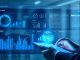 "Digital financial dashboard with AI analytics and wealth management graphs on a tablet in a modern fintech environment"