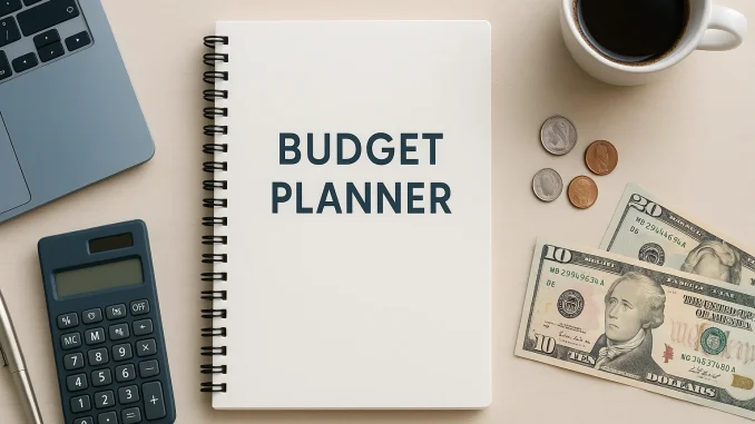 assets_task_01jwxm89qfes78ch77d24t0b5j_1749046092_img_0 "Budget planner notebook on a desk with calculator, coffee, and cash – financial planning tools for beginners."