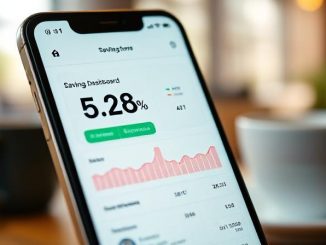 “Smartphone showing high-yield savings account with 5.25% APY, symbolizing best savings account rates in 2025.”
